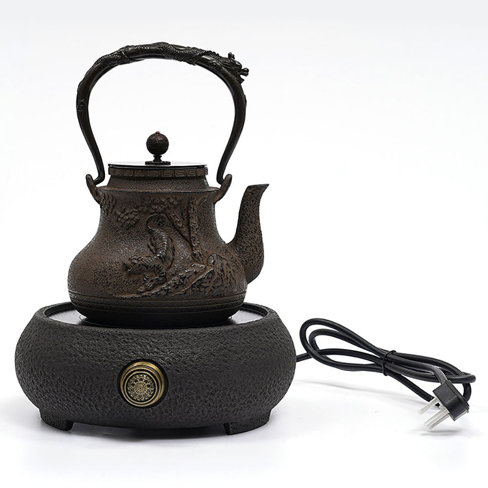 Cast Iron Teapot Tiger Dragon Relief Japanese 1300ml