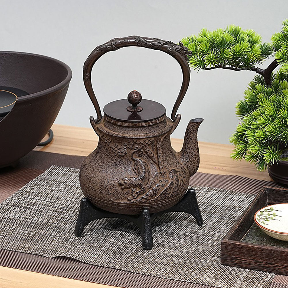 Cast Iron Teapot Tiger Dragon Relief Japanese 1300ml