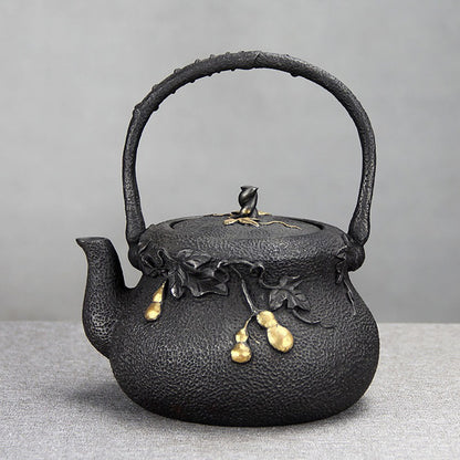 Cast Iron Teapot Japanese Gourd Vine IH Compatible