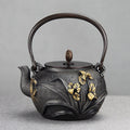 Cast Iron Teapot Japanese Orchid Crab Relief 1200ml Tetsubin