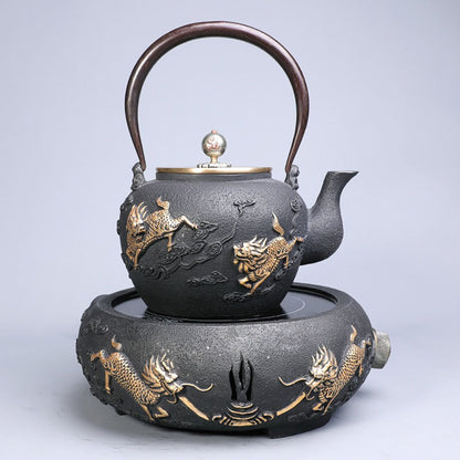 Cast Iron Teapot Japanese Qilin Kirin Relief 1200ml Tetsubin