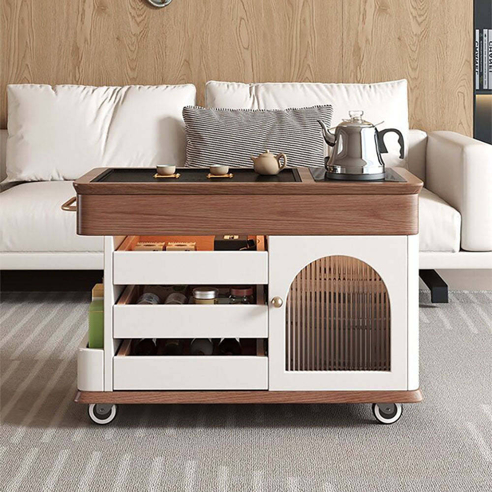 Tea Table Solid Oak with Black Stone Tray – Movable