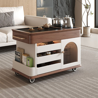 Tea Table Solid Oak with Black Stone Tray – Movable