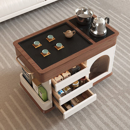 Tea Table Solid Oak with Black Stone Tray – Movable