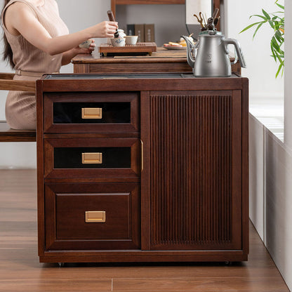 Movable Tea Table Walnut Wood Electric Heating Cart