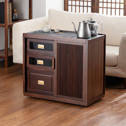 Movable Tea Table Walnut Wood Electric Heating Cart