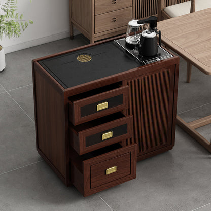 Movable Tea Table Walnut Wood Electric Heating Cart