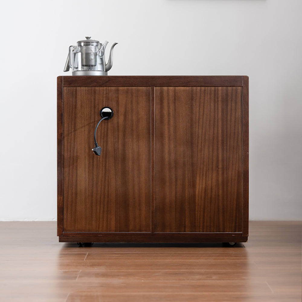 Movable Tea Table Walnut Wood Electric Heating Cart