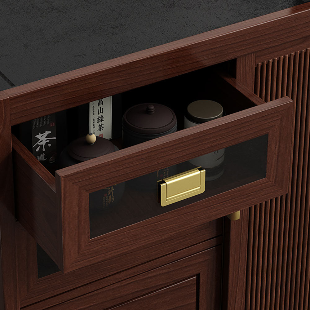 Movable Tea Table Walnut Wood Electric Heating Cart