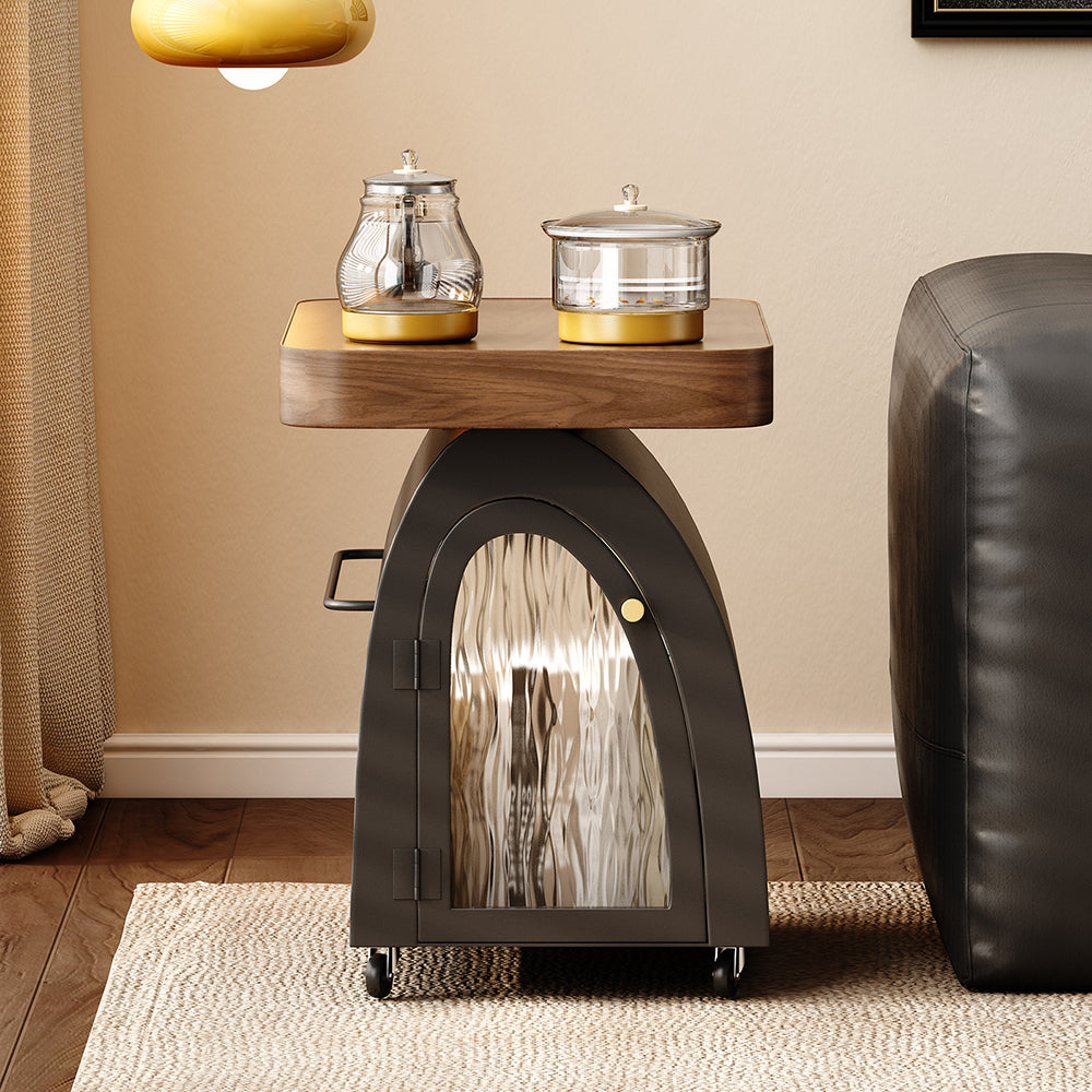 Tea Table Movable Solid Wood | Rolling Side Table Storage