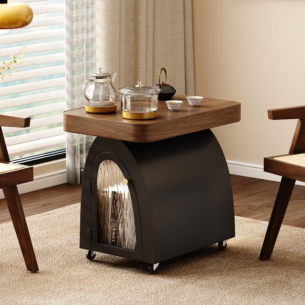 Tea Table Movable Solid Wood | Rolling Side Table Storage