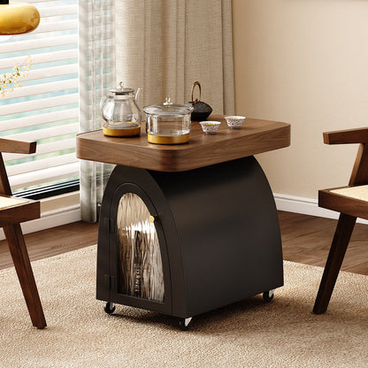 Tea Table Movable Solid Wood | Rolling Side Table Storage