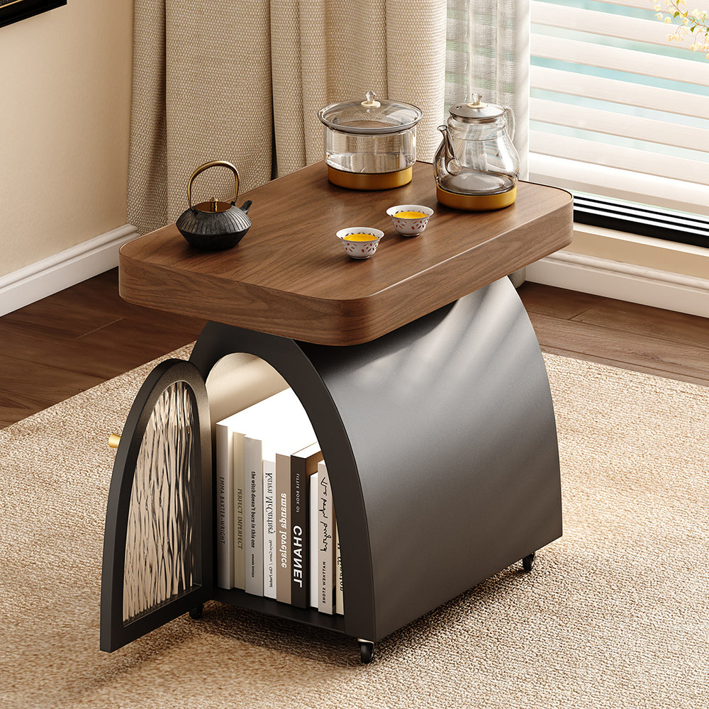 Tea Table Movable Solid Wood | Rolling Side Table Storage