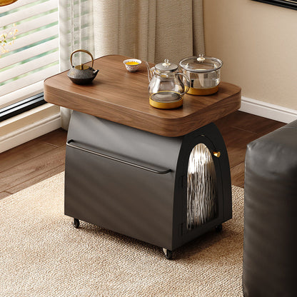 Tea Table Movable Solid Wood | Rolling Side Table Storage