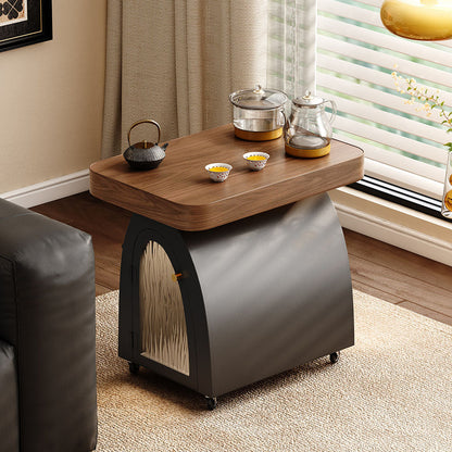 Tea Table Movable Solid Wood | Rolling Side Table Storage
