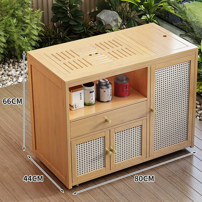 Bamboo Tea Table with Storage & Swivel Casters