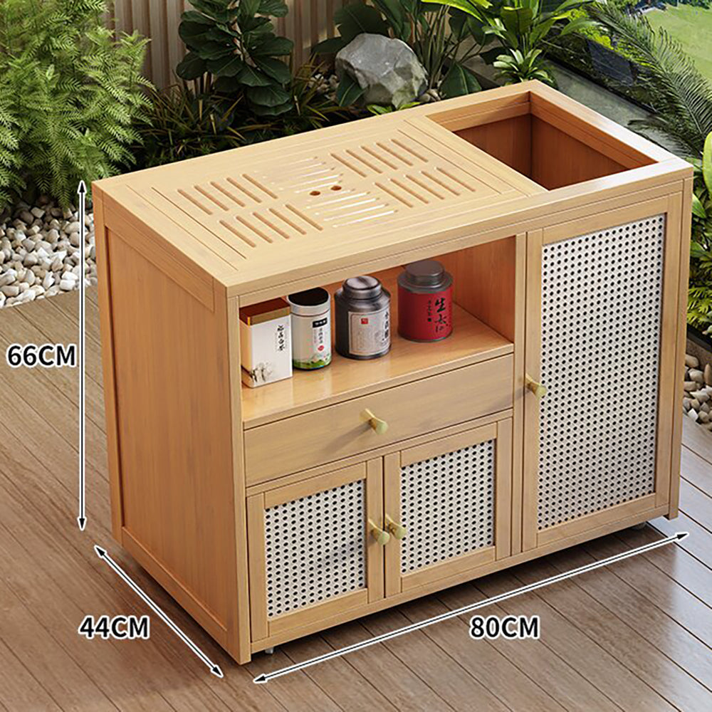 Bamboo Tea Table with Storage & Swivel Casters