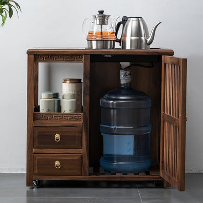 Walnut Tea Cart Movable with Storage & 360° Casters