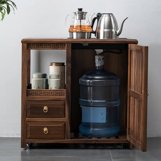 Walnut Tea Cart Movable with Storage & 360° Casters