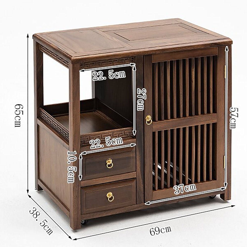 Walnut Tea Cart Movable with Storage & 360° Casters