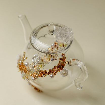 Glass Teapot Borosilicate Crystal Rose Floral | 200ml
