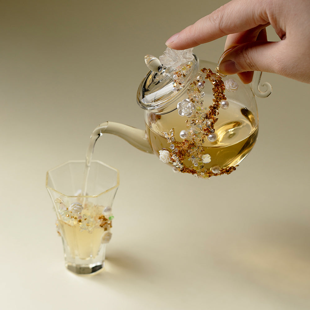 Glass Teapot Borosilicate Crystal Rose Floral | 200ml