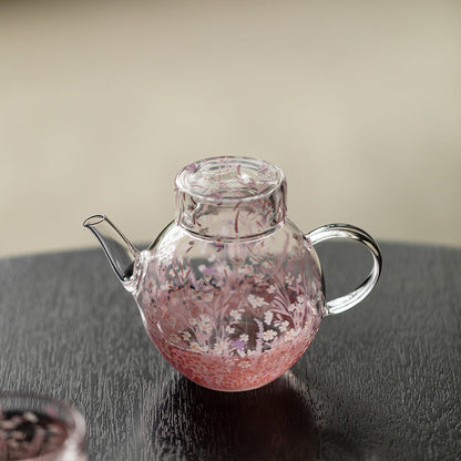 Glass Teapot Pink Blossom Borosilicate Floral Round 270ml