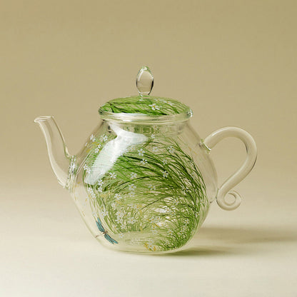 Glass Teapot Borosilicate Floral Dragonfly 175ml Clear