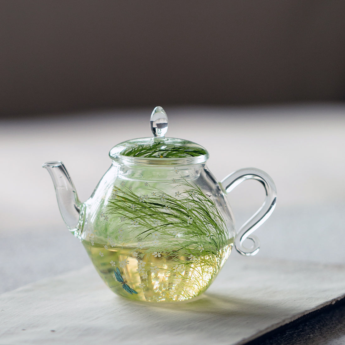 Glass Teapot Borosilicate Floral Dragonfly 175ml Clear