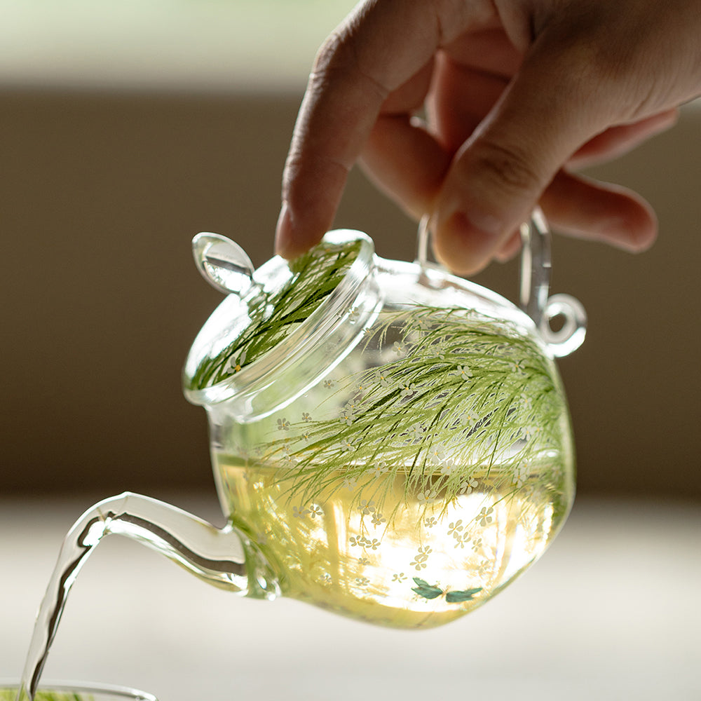 Glass Teapot Borosilicate Floral Dragonfly 175ml Clear