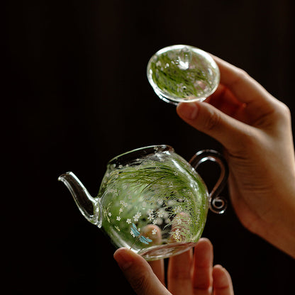Glass Teapot Borosilicate Floral Dragonfly 175ml Clear