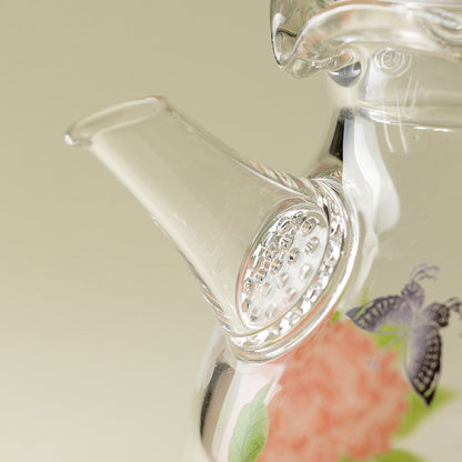 Glass Teapot Pink Butterfly Hydrangea Borosilicate 200ml