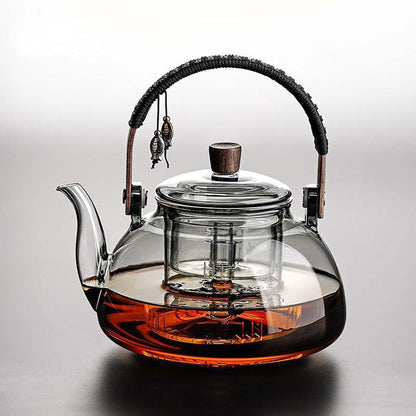 Glass Teapot with Steam Infuser – Borosilicate Grey Tea Kettle | Loose Leaf & Flower Tea, 1000ml