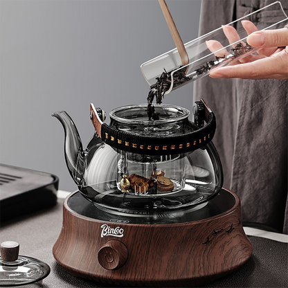 Glass Teapot with Steam Infuser – Borosilicate Grey Tea Kettle | Loose Leaf & Flower Tea, 1000ml