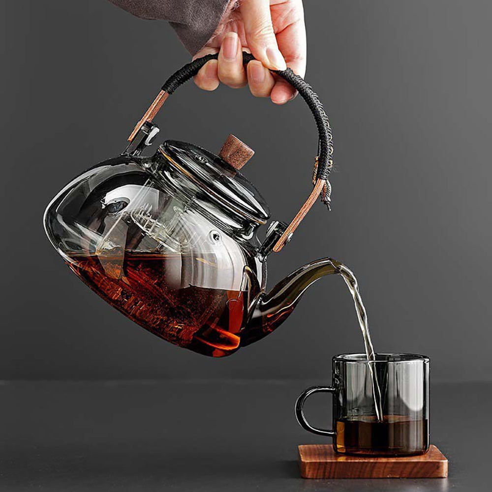 Glass Teapot with Steam Infuser – Borosilicate Grey Tea Kettle | Loose Leaf & Flower Tea, 1000ml