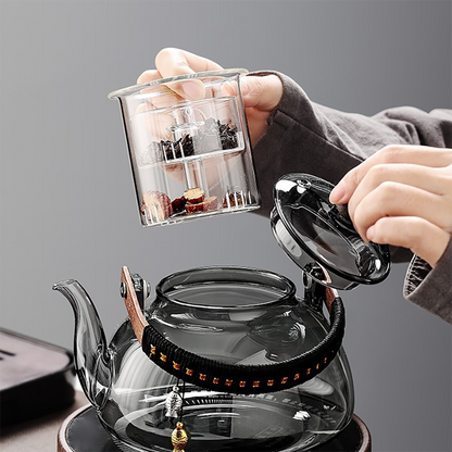 Glass Teapot with Steam Infuser – Borosilicate Grey Tea Kettle | Loose Leaf & Flower Tea, 1000ml