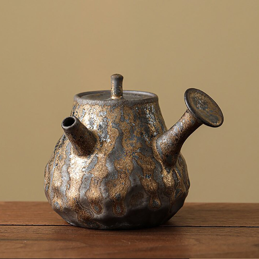 Coarse Pottery Teapot Japanese Hammered Wabi-Sabi 200ml Pear