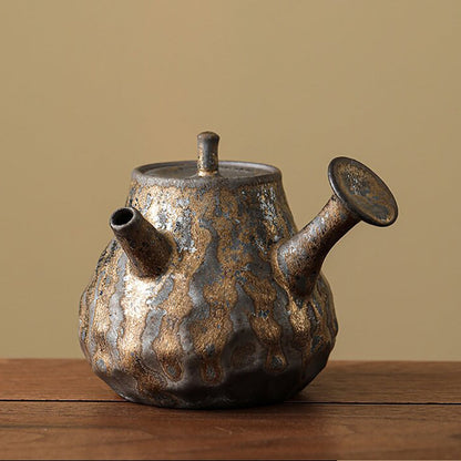 Coarse Pottery Teapot Japanese Hammered Wabi-Sabi 200ml Pear