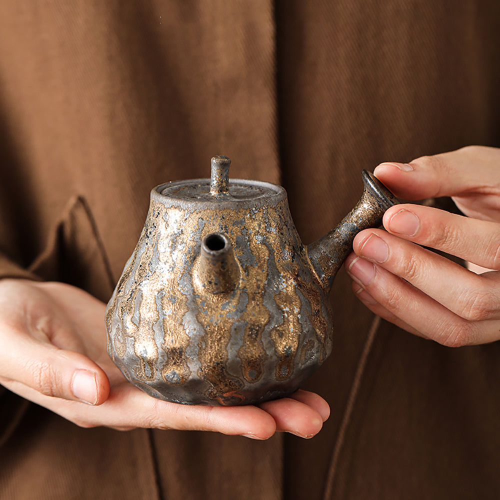Coarse Pottery Teapot Japanese Hammered Wabi-Sabi 200ml Pear