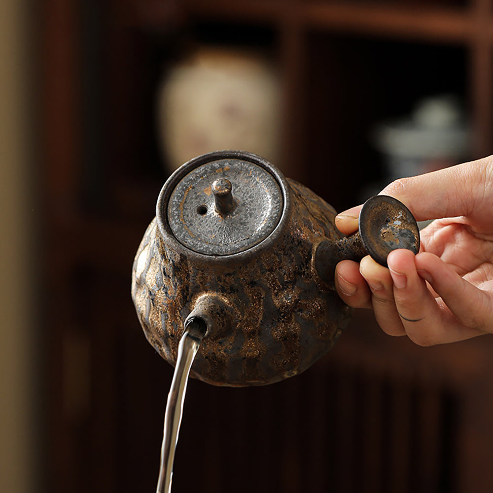Coarse Pottery Teapot Japanese Hammered Wabi-Sabi 200ml Pear