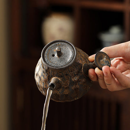 Coarse Pottery Teapot Japanese Hammered Wabi-Sabi 200ml Pear