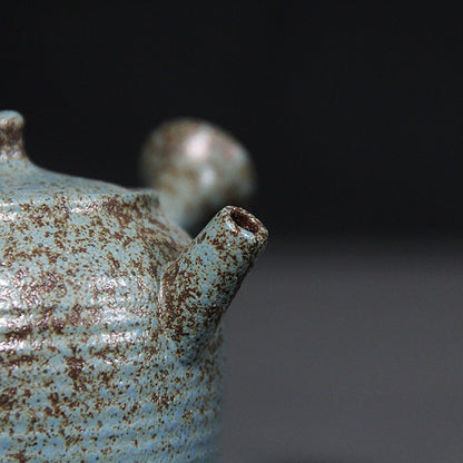 Japanese Ceramic Teapot Blue Pottery Side Handle Handmade