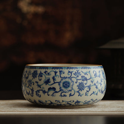 Ruyao Tea Washer Blue White Twig Flowers 1000ml Celadon