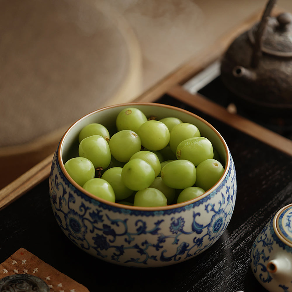 Ruyao Tea Washer Blue White Twig Flowers 1000ml Celadon