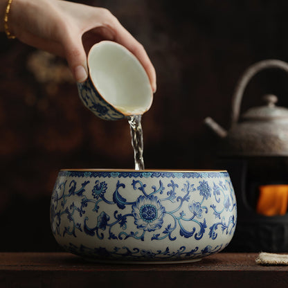 Ruyao Tea Washer Blue White Twig Flowers 1000ml Celadon