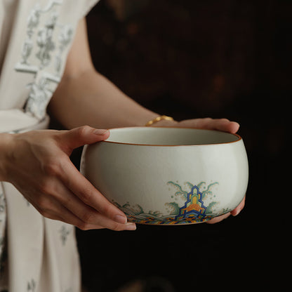 Ruyao Porcelain Tea Washer | Waves & Cliffs Ice Crackle Glaze Gongfu Tea Rinser