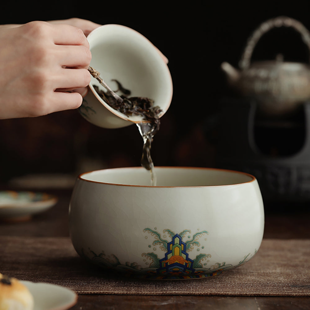 Ruyao Porcelain Tea Washer | Waves & Cliffs Ice Crackle Glaze Gongfu Tea Rinser