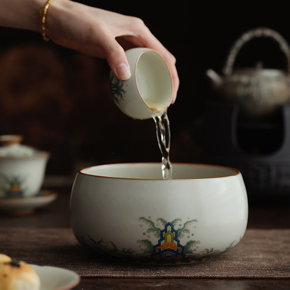 Ruyao Porcelain Tea Washer | Waves & Cliffs Ice Crackle Glaze Gongfu Tea Rinser