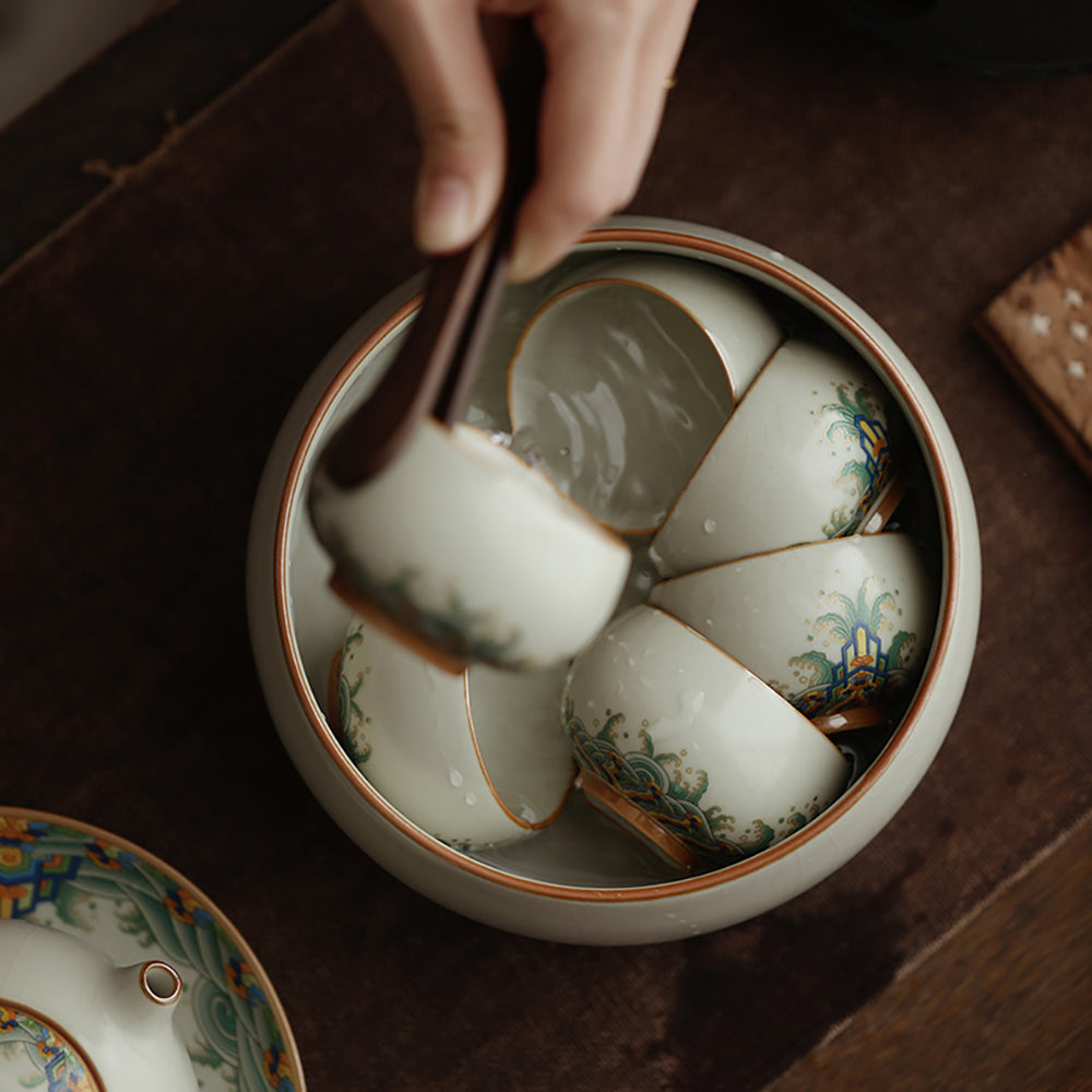 Ruyao Porcelain Tea Washer | Waves & Cliffs Ice Crackle Glaze Gongfu Tea Rinser