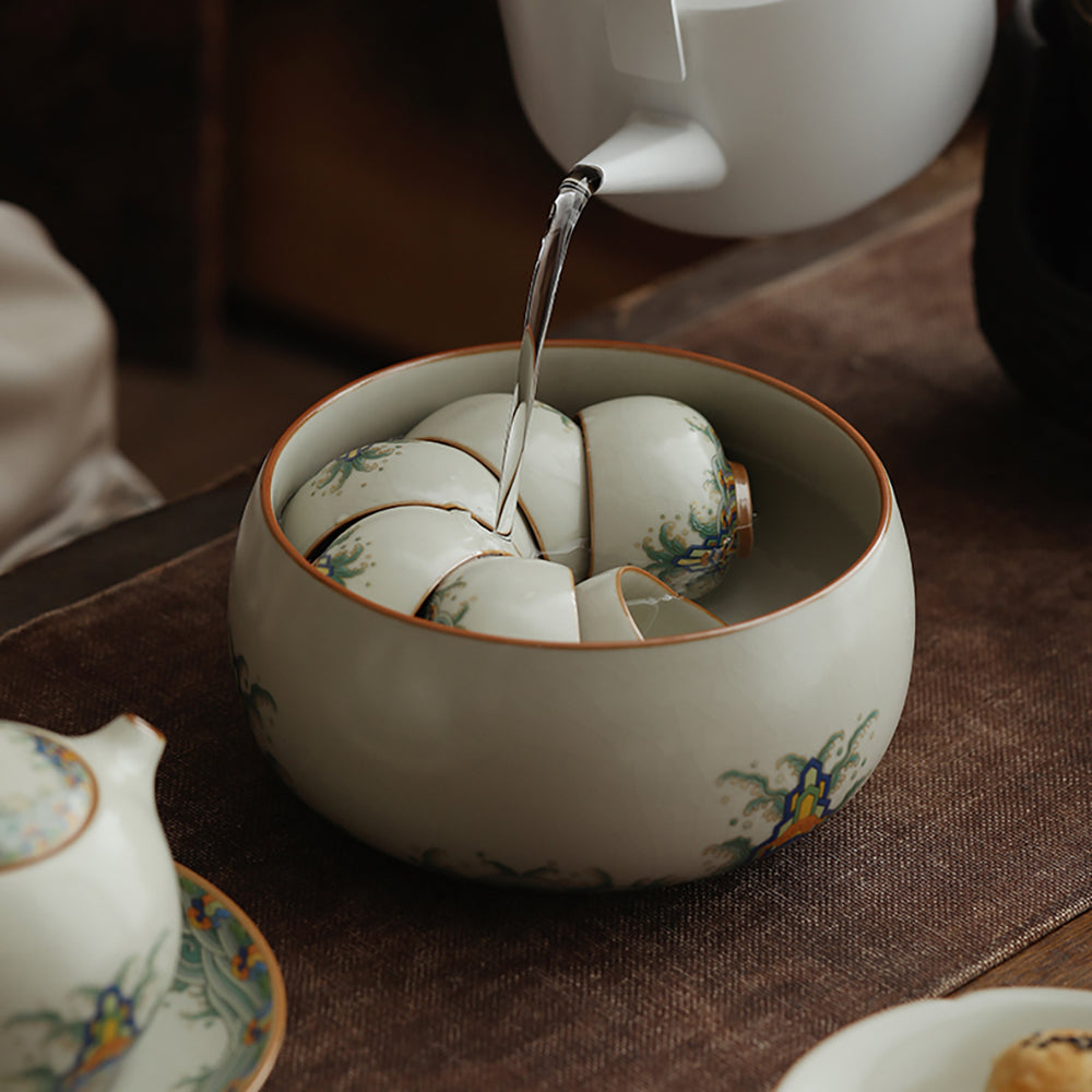 Ruyao Porcelain Tea Washer | Waves & Cliffs Ice Crackle Glaze Gongfu Tea Rinser